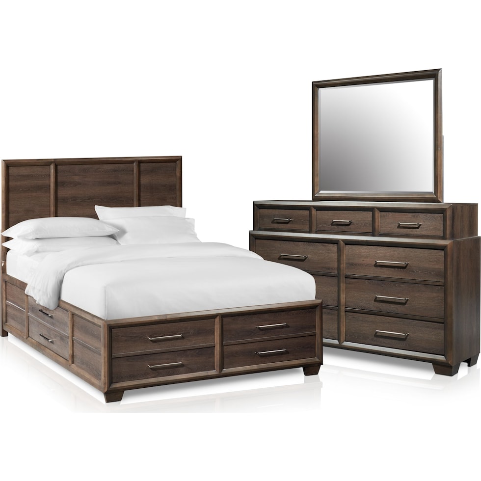 dakota dark brown  pc queen storage bedroom   