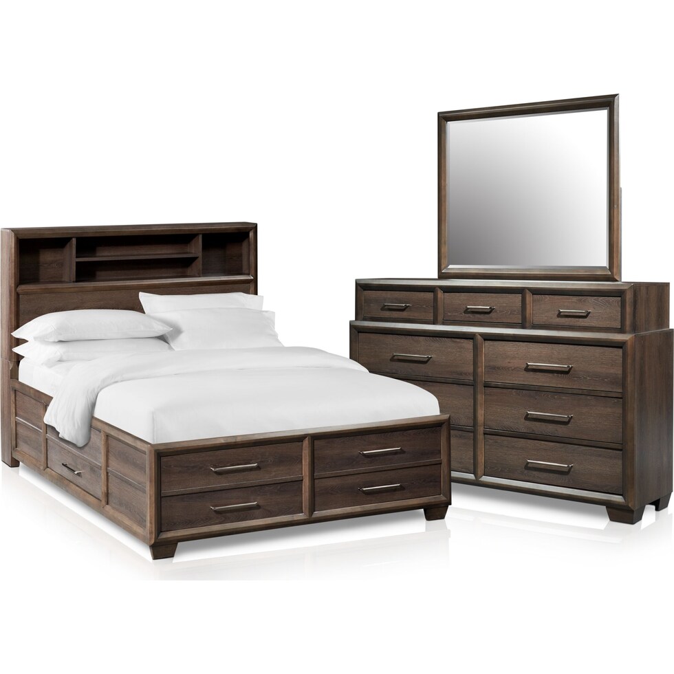 dakota dark brown  pc queen storage bedroom   