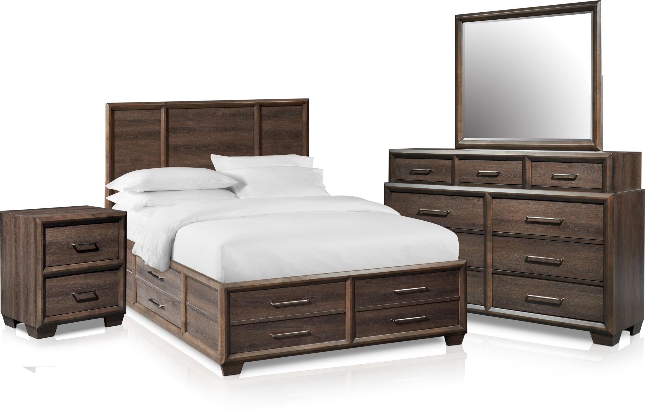 Dakota 6 Piece Panel Storage Bedroom Set With Nightstand Dresser And Mirror American Signature Furniture