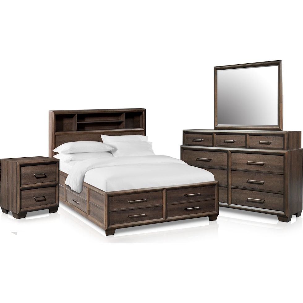dakota dark brown  pc queen storage bedroom   