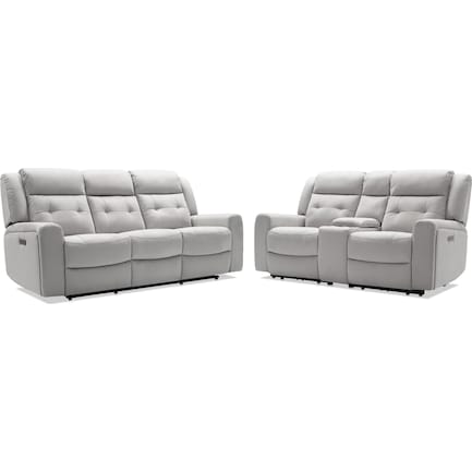 Damen Dual-Power Reclining Sofa and Loveseat - Light Gray