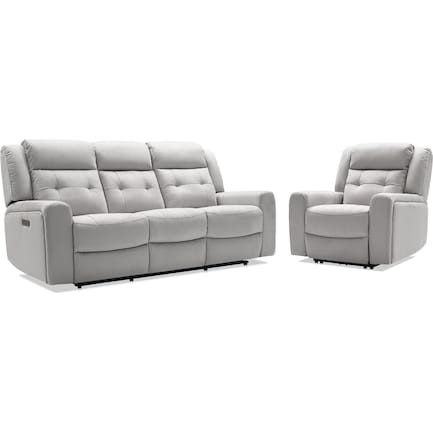 Damen Dual-Power Reclining Sofa and Recliner - Light Gray