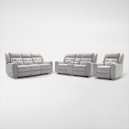 Damen Manual Reclining Gliding Sofa, Loveseat, and Recliner - Light Gray