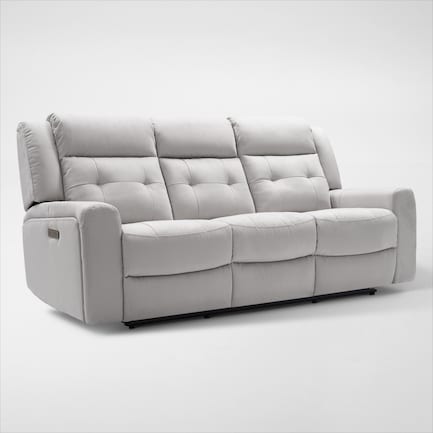 Damen Dual-Power Reclining Sofa with Drop-down Table - Light Gray