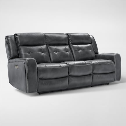 Damen Dual-Power Reclining Sofa with Drop-down Table - Charcoal