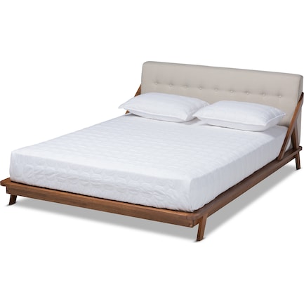 Damini King Upholstered Platform Bed - Beige/Walnut