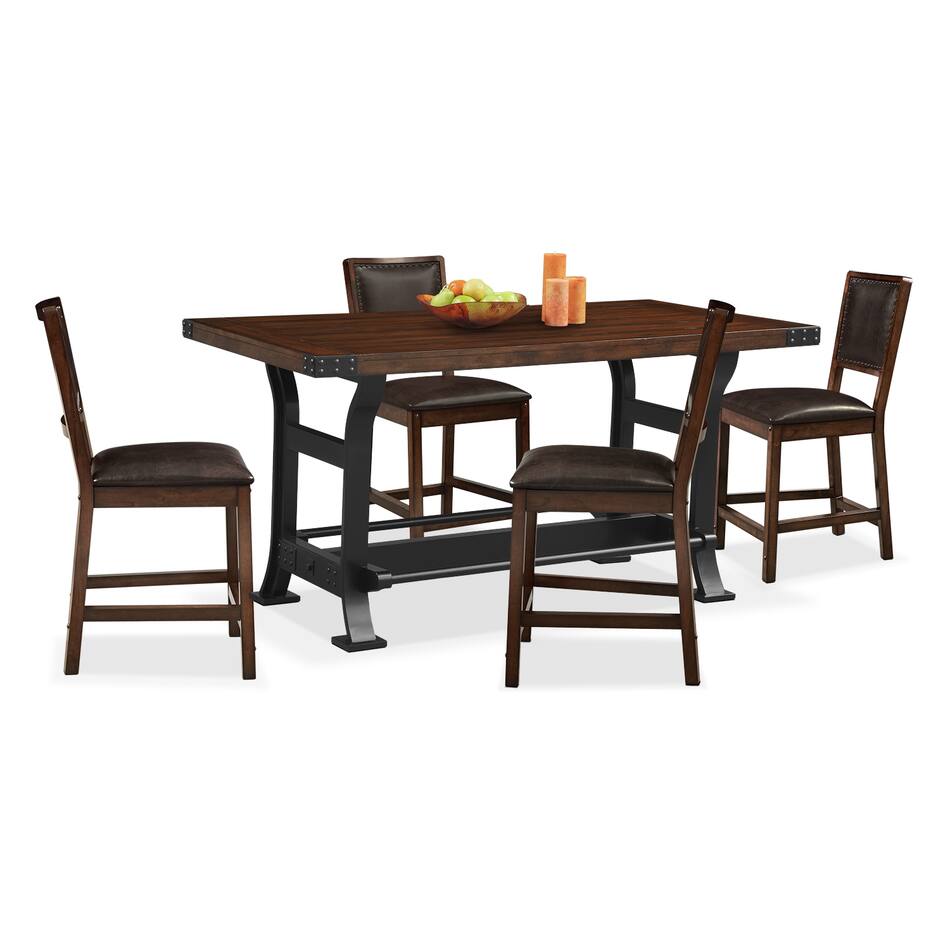 Newcastle CounterHeight Dining Table and 4 Dining Chairs Mahogany