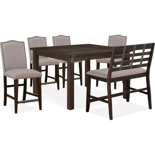 Dining Room Furniture - Hampton Counter-Height Dining Table, 4 Upholstered Stools and Bench