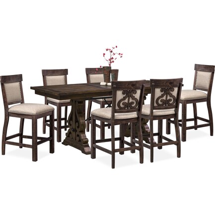 Charthouse Counter-Height Extendable Dining Table and 6 Upholstered Stools - Charcoal