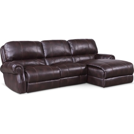Dartmouth 3-Piece Power Reclining Sectional with Right-Facing Chaise and 1 Reclining Seat - Burgundy
