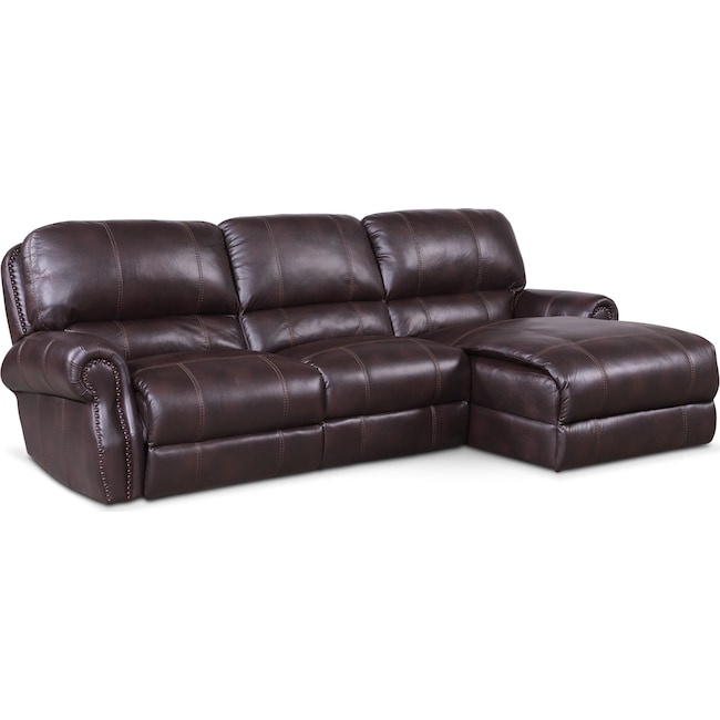 Living Room Furniture - Dartmouth 3-Piece Dual-Power Reclining Sectional with Chaise and 1 Reclining Seat