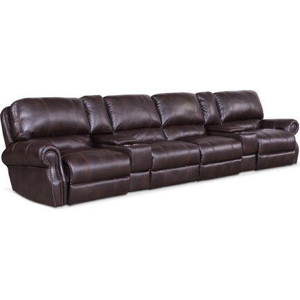 Dartmouth 6-Piece Dual-Power Reclining Sectional with 4 Reclining Seats - Burgundy