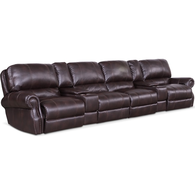 Living Room Furniture - Dartmouth 6-Piece Dual-Power Reclining Sectional with 4 Reclining Seats