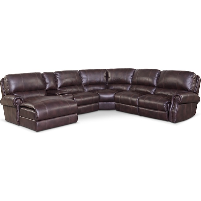 Living Room Furniture - Dartmouth 6-Piece Dual-Power Reclining Sectional with Chaise and 2 Reclining Seats