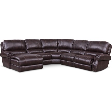 Dartmouth 5-Piece Power Reclining Sectional w/ Left-Facing Chaise and 2 Reclining Seats - Burgundy