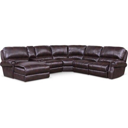 Dartmouth 6-Piece Power Reclining Sectional w/ Left-Facing Chaise and 1 Reclining Seat - Burgundy