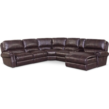 Dartmouth 6-Piece Power Reclining Sectional w/ Right-Facing Chaise and 1 Reclining Seat - Burgundy