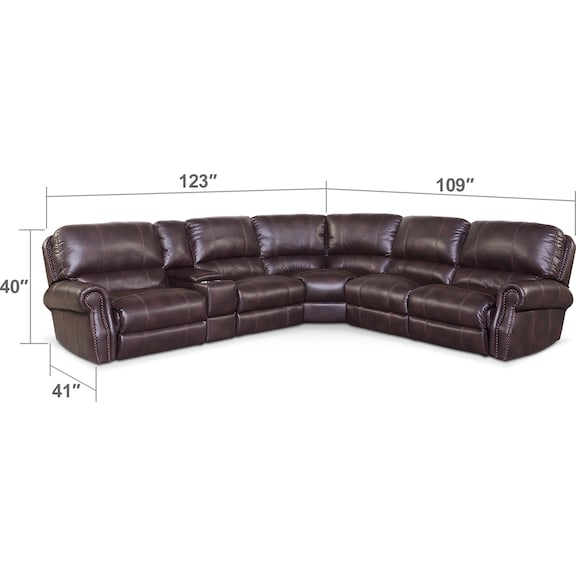 Living Room Furniture - Dartmouth 6-Piece Dual-Power Reclining Sectional with 3 Reclining Seats
