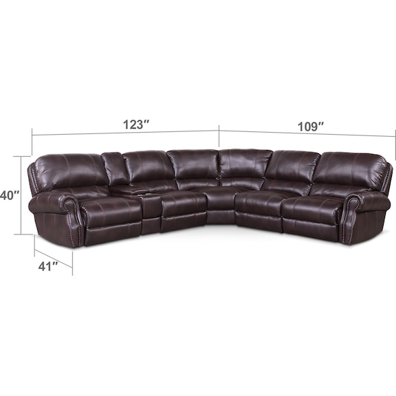 Living Room Furniture - Dartmouth 6-Piece Dual-Power Reclining Sectional with 2 Reclining Seats