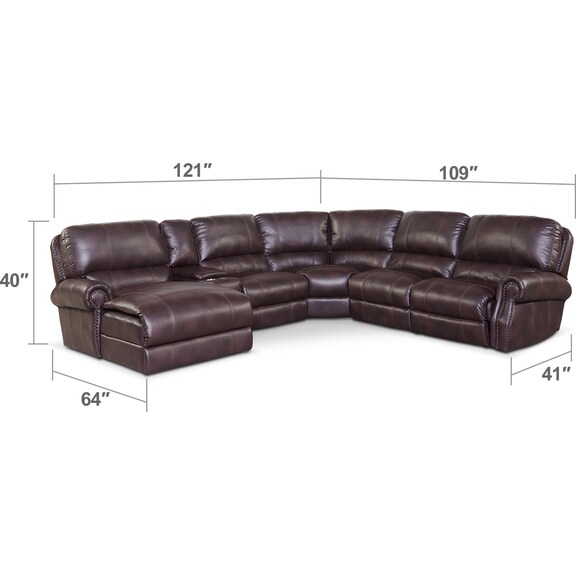 Living Room Furniture - Dartmouth 6-Piece Dual-Power Reclining Sectional with Chaise and 2 Reclining Seats