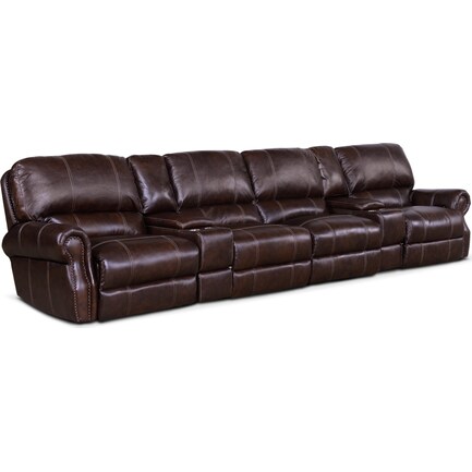 Dartmouth 6-Piece Dual-Power Reclining Sectional with 4 Reclining Seats - Chocolate