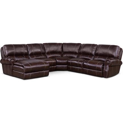Dartmouth 5-Piece Power Reclining Sectional w/ Left-Facing Chaise and 1 Reclining Seat - Chocolate