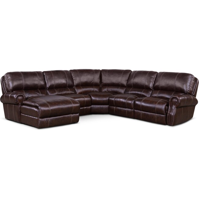 Living Room Furniture - Dartmouth 5-Piece Dual-Power Reclining Sectional with Chaise and 1 Reclining Seat