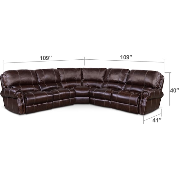 Living Room Furniture - Dartmouth 5-Piece Dual-Power Reclining Sectional with 3 Reclining Seats