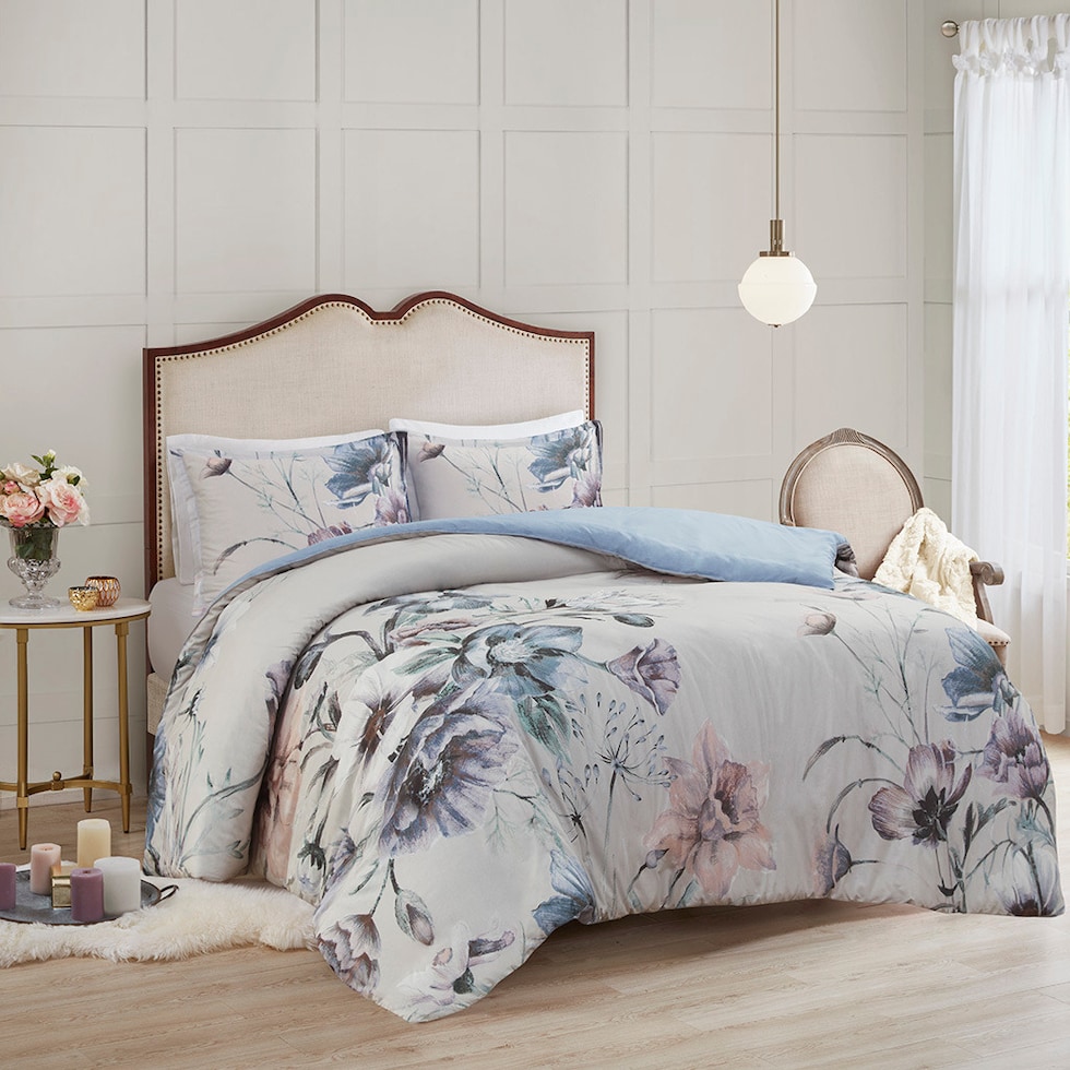 davina blue full queen bedding set   