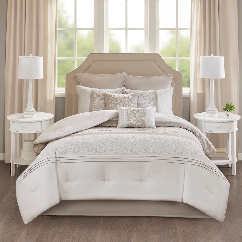 delphine light brown queen bedding set   