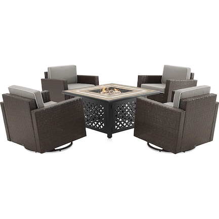 Deluz Set of 4 Outdoor Swivel Chairs and Fire Table Set - Gray