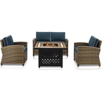 Destin Outdoor Loveseat, 2 Chairs and Fire Table Set - Navy
