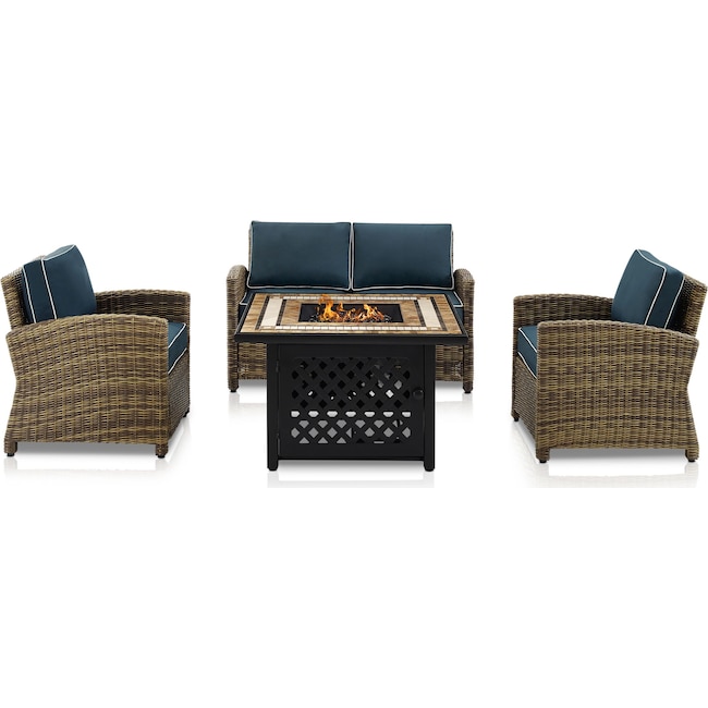 Outdoor Furniture - Destin Outdoor Loveseat, 2 Chairs and Fire Table