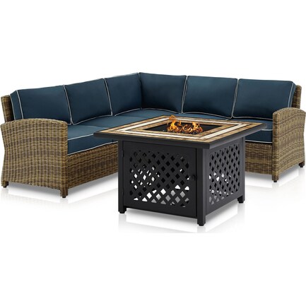 Destin 3-Piece Outdoor Sectional and Fire Table Set - Navy