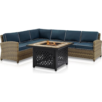 Destin 4-Piece Outdoor Sectional and Fire Table Set - Navy