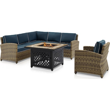 Destin 3-Piece Outdoor Sectional, Chair and Fire Table - Navy
