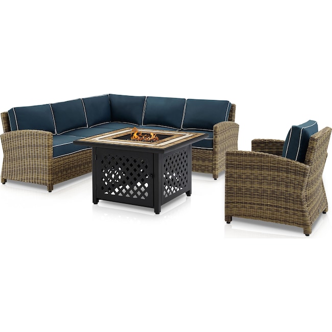 Outdoor Furniture - Destin 3-Piece Outdoor Sectional, Chair and Fire Table Set