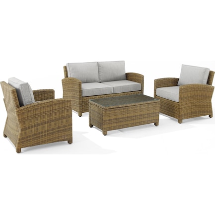 Destin Outdoor Loveseat, 2 Chairs and Coffee Table Set - Brown/Gray