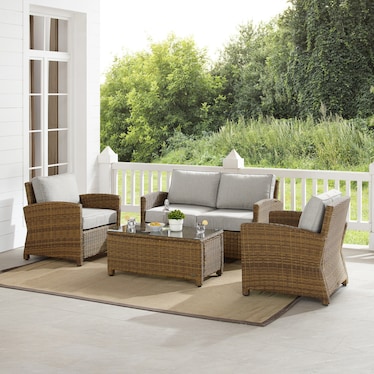 Destin Outdoor Loveseat, 2 Chairs and Coffee Table Set - Brown/Gray