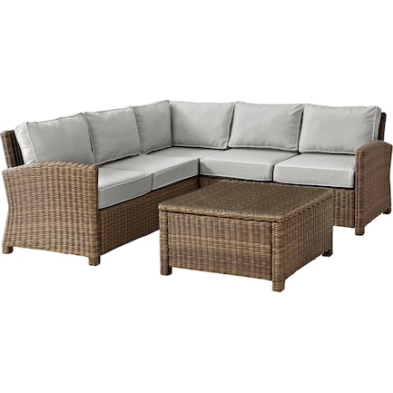 Destin 3-Piece Outdoor Sectional and Coffee Table Set - Brown/Gray