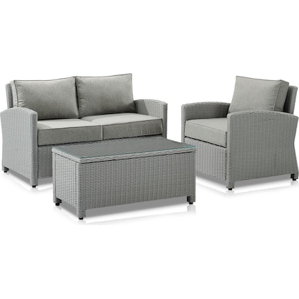 Destin Outdoor Loveseat, Chair and Coffee Table Set - Gray