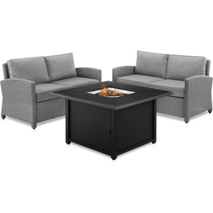 Destin Set of 2 Outdoor Loveseats and Tybee Fire Table