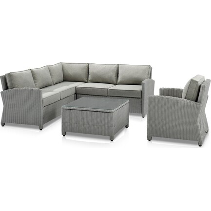 Destin 3-Piece Outdoor Sectional, Chair and Coffee Table - Gray