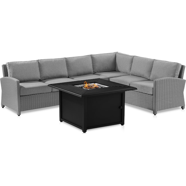 Outdoor Furniture - Destin Outdoor 4-Piece Sectional and Tybee Fire Table Set