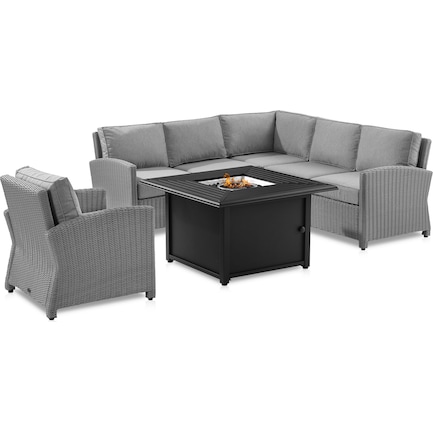 Destin Outdoor 3-Piece Sectional, Chair and Tybee Fire Table Set