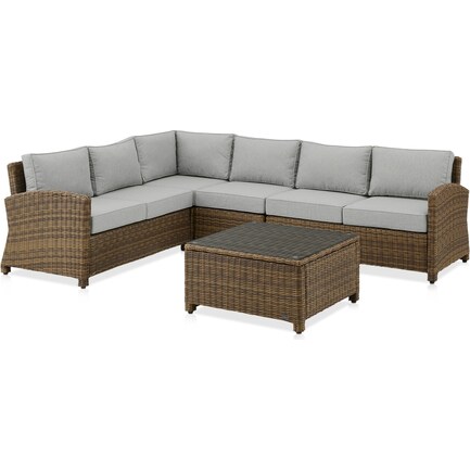 Destin 4-Piece Outdoor Sectional and Coffee Table Set - Gray/Brown