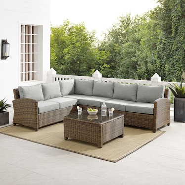 Destin 4-Piece Outdoor Sectional and Coffee Table Set - Gray/Brown