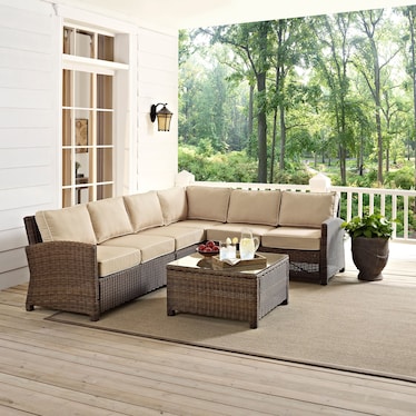 Destin 4-Piece Outdoor Sectional and Coffee Table Set - Sand