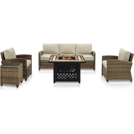 Destin Outdoor Sofa, 2 Chairs, End Table and Fire Table - Sand