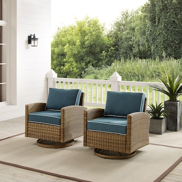 Destin Set of 2 Outdoor Swivel Rockers  - Navy/Brown